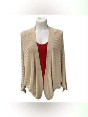 Joseph A Beige Open-Front Ribbed Cardigan with Red Layer Size L